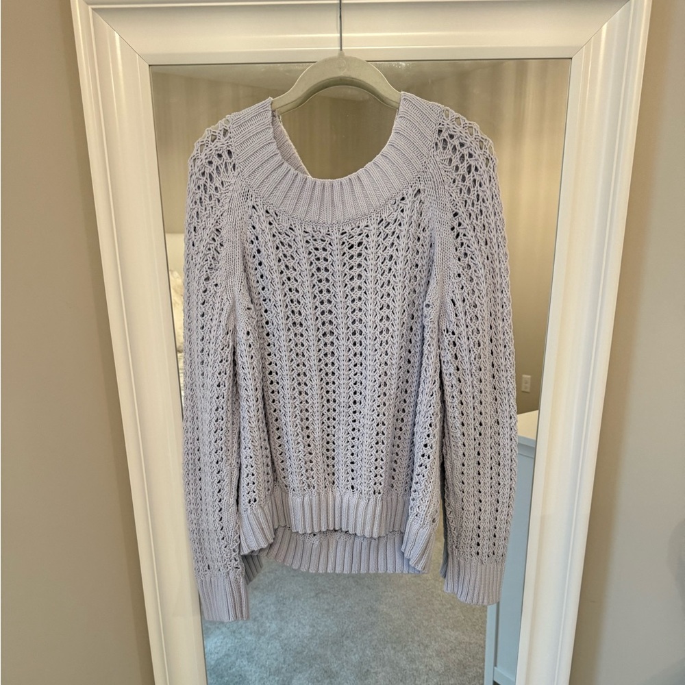 Light Blue Open-Knit Crewneck Sweater